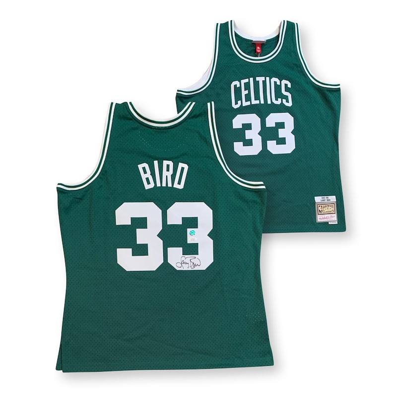 Larry Bird Autographed Boston Signed Mitchell & Ness Green Swingman Basketball Jersey JSA COA - 8'6" x 11'6"