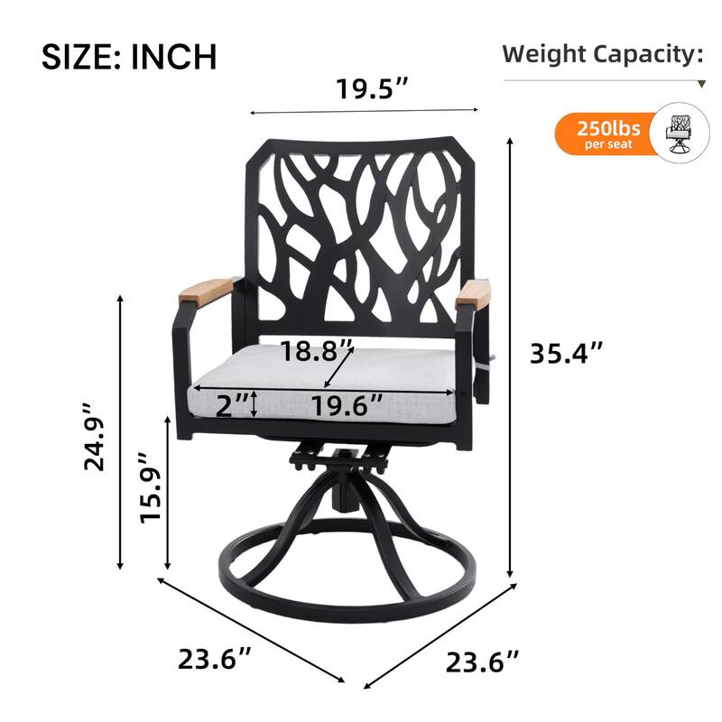 KISRAIS Modern Classic Outdoor Patio Cast Aluminum 2PCs Dining Swivel Rockers, Sunbrella Fabric Cushion