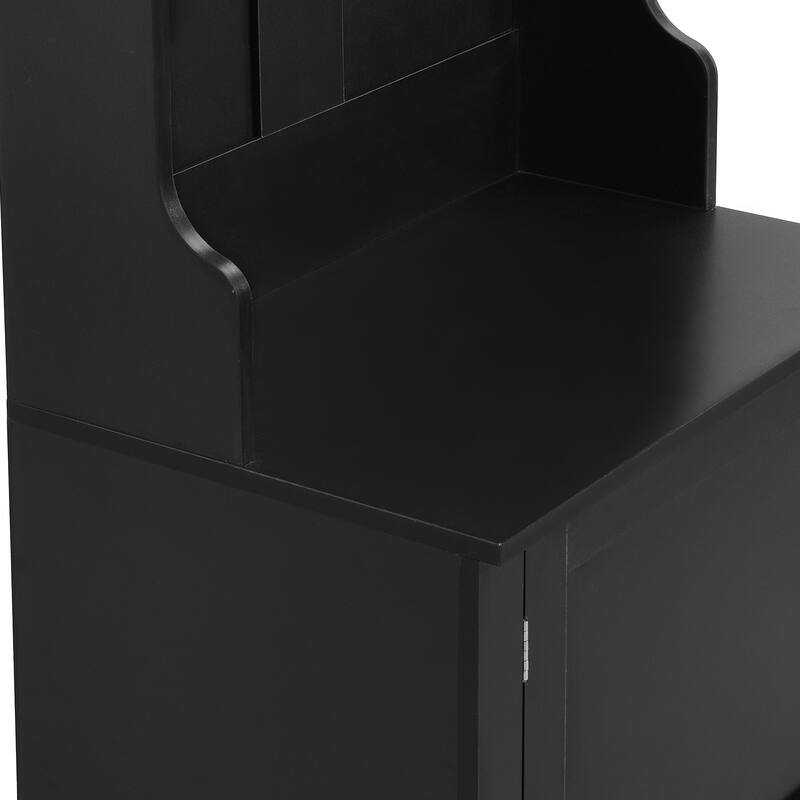 Minimalist Slim Hall Tree with Cabinet & 6 Hanging Hooks, Multi-functional Storage Bench with Coat Rack