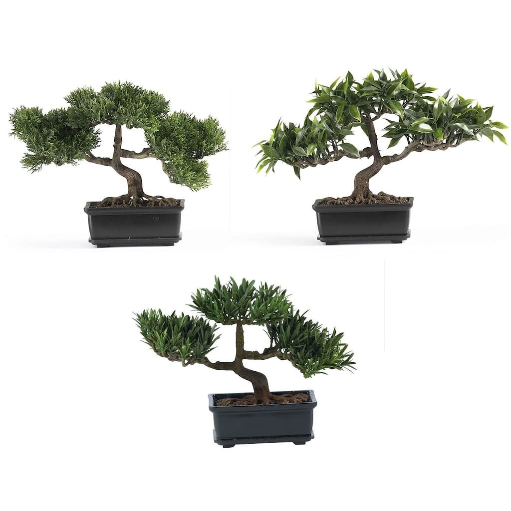 Hollywood Regency Silk Plants Set of 3 - 12 Inch Artificial Trees in Decorative Pots - 0.71ft.