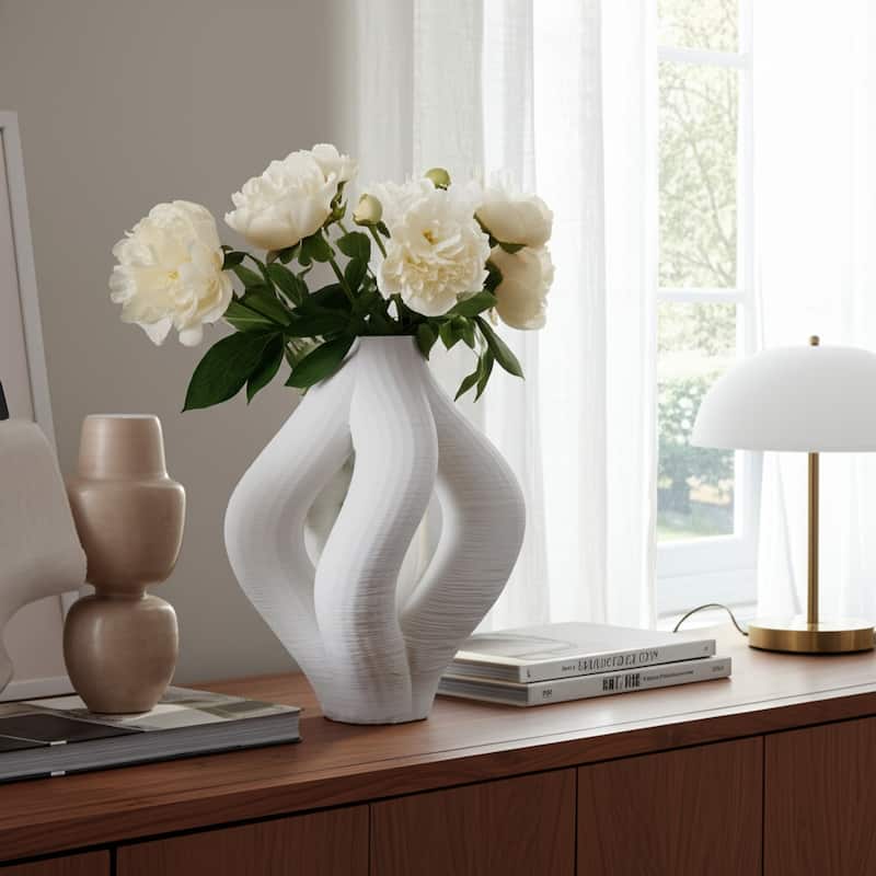 Porcelain Vase Decorative Centerpiece Unique Modern Design - 12" Ivory