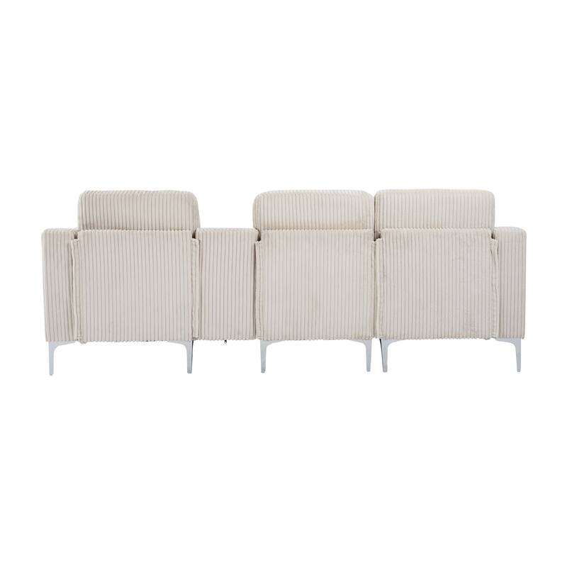 Modern 3-Seat Modular Corduroy Sectional Sofa with USB Ports and Cup Holders for Living Room Apartment