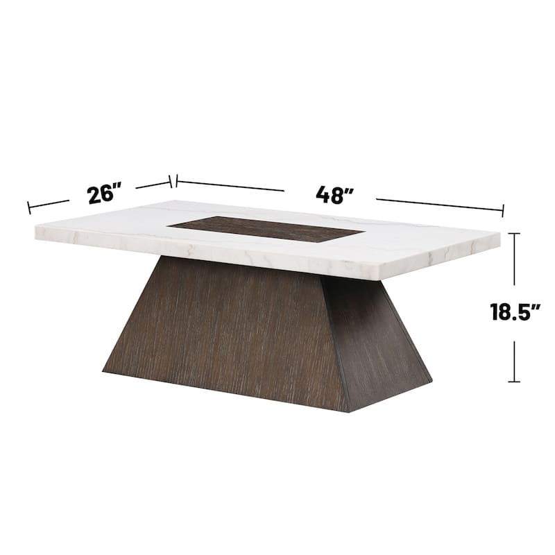 Marble and Wood Coffee Table in Dark Walnut and White