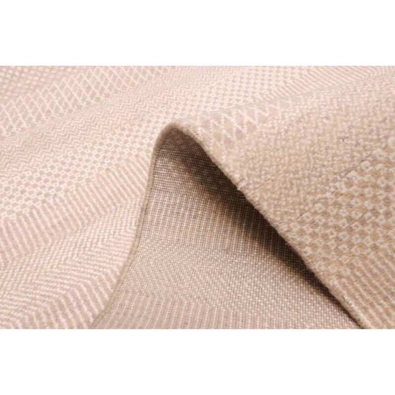 ECARPETGALLERY Hand-knotted Finest Silk Shadow Beige Silk, Wool Rug - 2'4 x 9'11