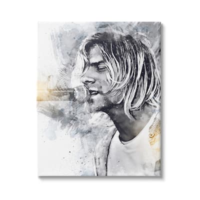 Stupell Kurt Cobain Singing Modern Portrait Abstract Pattern Canvas Wall Art - Yellow