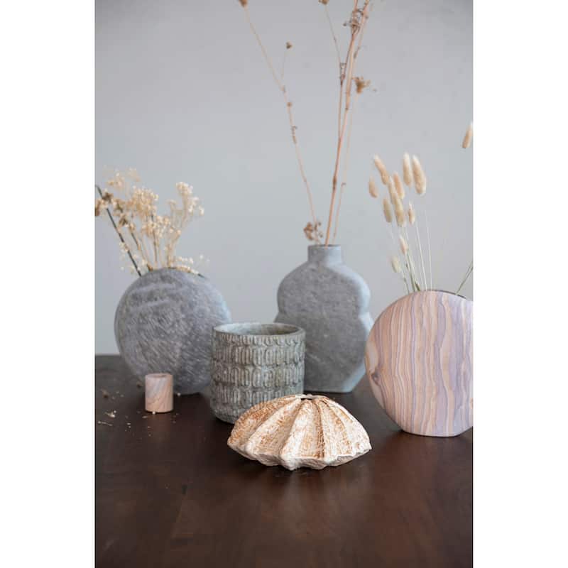 Debossed Cement Planter with Distressed Finish - 6.8"L x 6.8"W x 6.3"H