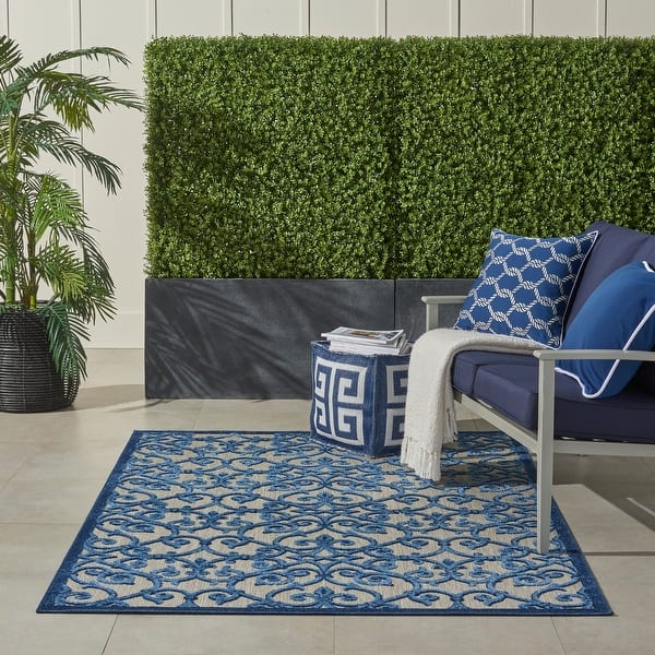 slide 2 of 105, Nourison Aloha Transitional Scroll Indoor/Outdoor Damask Rug 3'6" x 5'6" - Blue