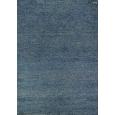 Tribal Modern Blue Gabbeh Area Rug Hand-Knotted Oriental Wool Carpet - 6'7" x 9'8"