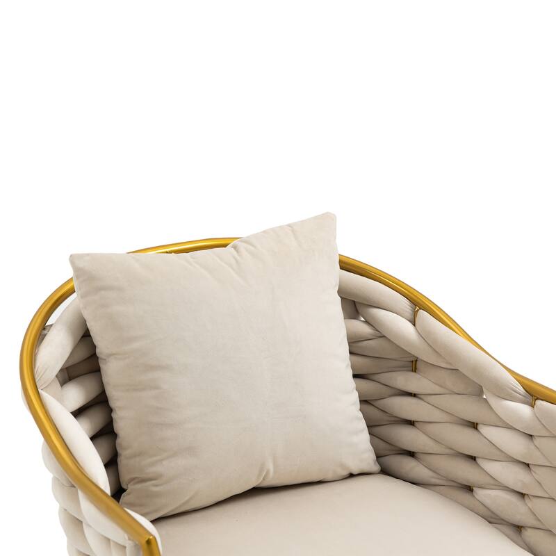 Modern Accent Chair, Woven Dining Chair for Living Room Bedroom (Pink)