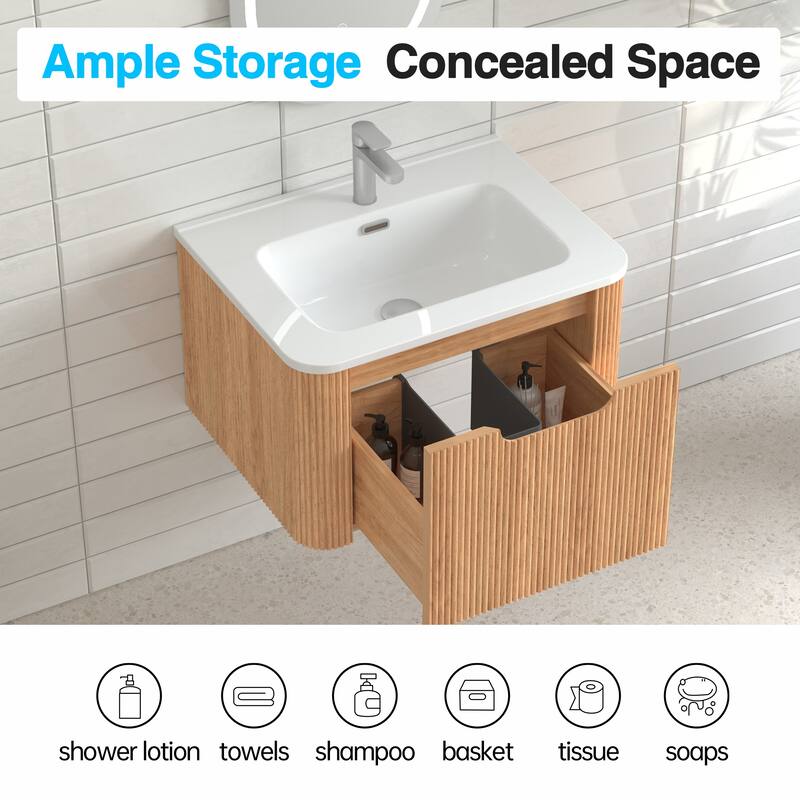 GDF Studio - Verona Floating Bathroom Vanity with Curved Edge Storage & Ceramic Basin without Faucet