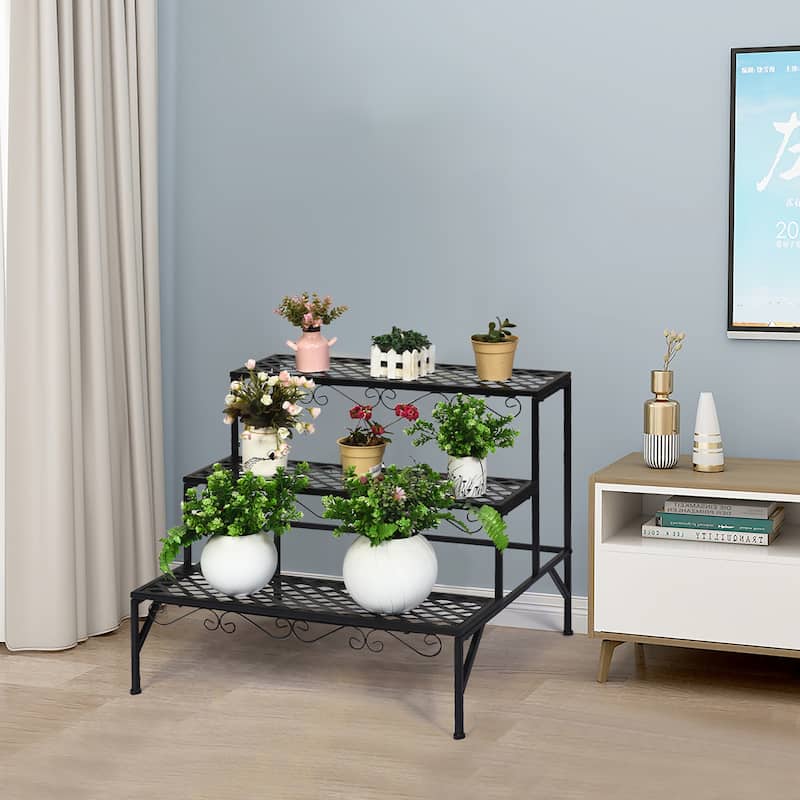 Costway 3 Tiers Metal Plant Stand Ladder Flower Pot Rack Decorative