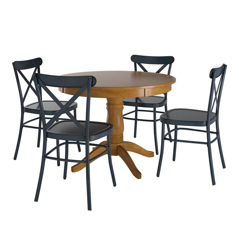 Wilmington II 42" 5-Piece Metal Chair Dining Set by iNSPIRE Q Classic - Oak Table - Antique Denim Blue Chairs