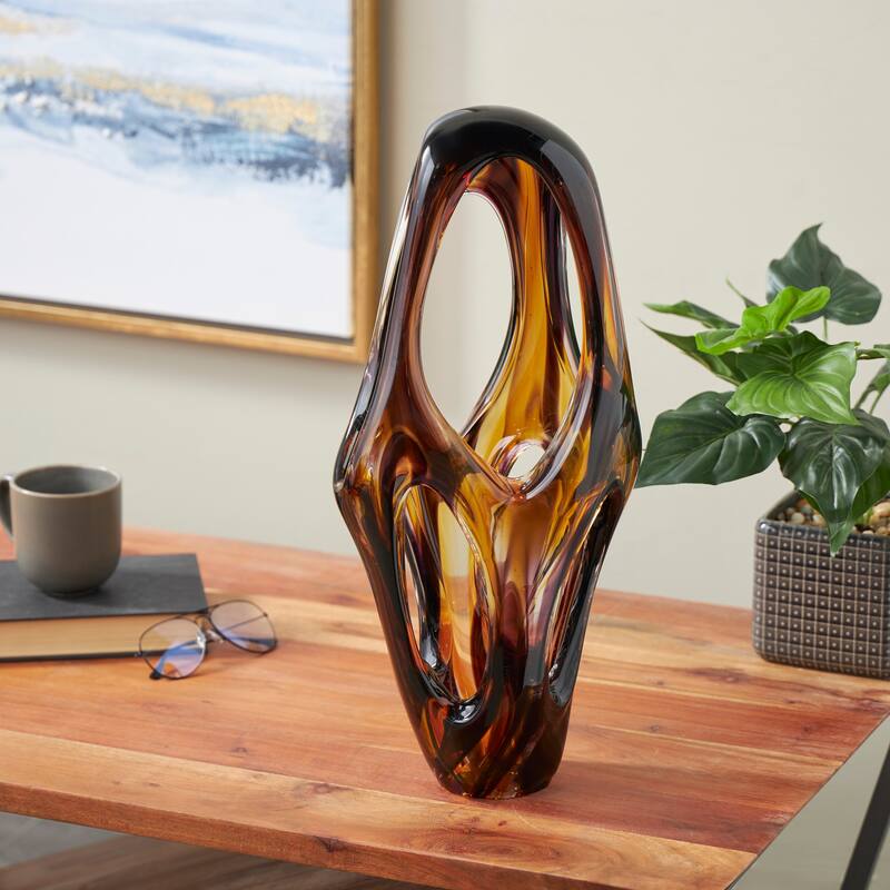 Yellow Glass Cutout Abstract Decorative Sculpture with Pink and Amber Accents - Yellow
