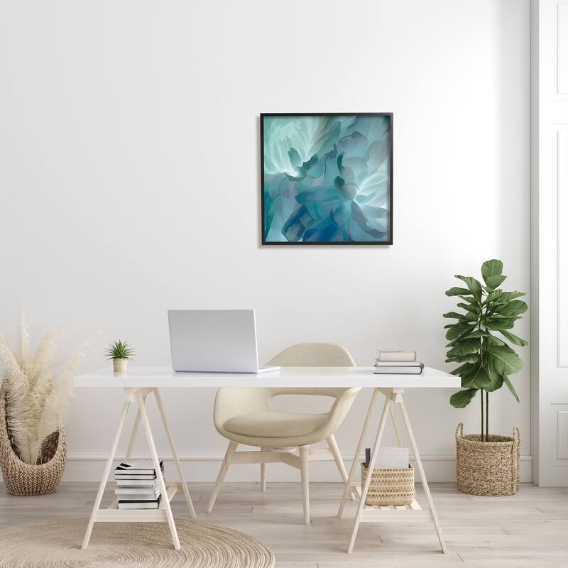 Stupell Blue Flower Petal Abstraction Cool Tone Florals Framed Wall Art