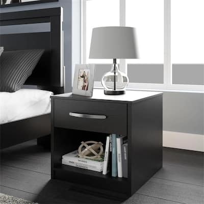 Finch Modern 1 Drawer Night Stand with Open Cubby Black