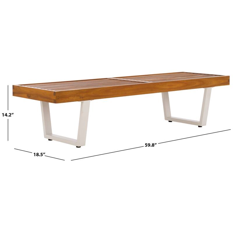 SAFAVIEH Outdoor Patio Furniture Heather Solid Wood Slatted Rectangular Bench - 60"W x 19"D x 14"H