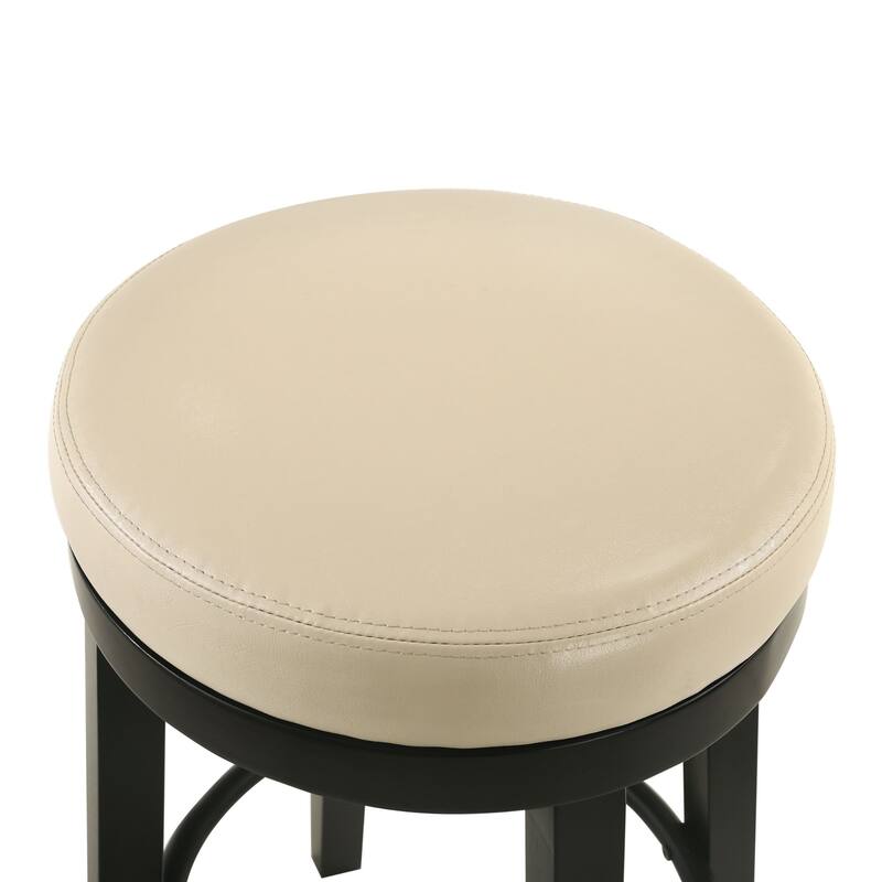 Set of 2 Ivory and Brown Round Counter Stools with Swivel Seat 24"