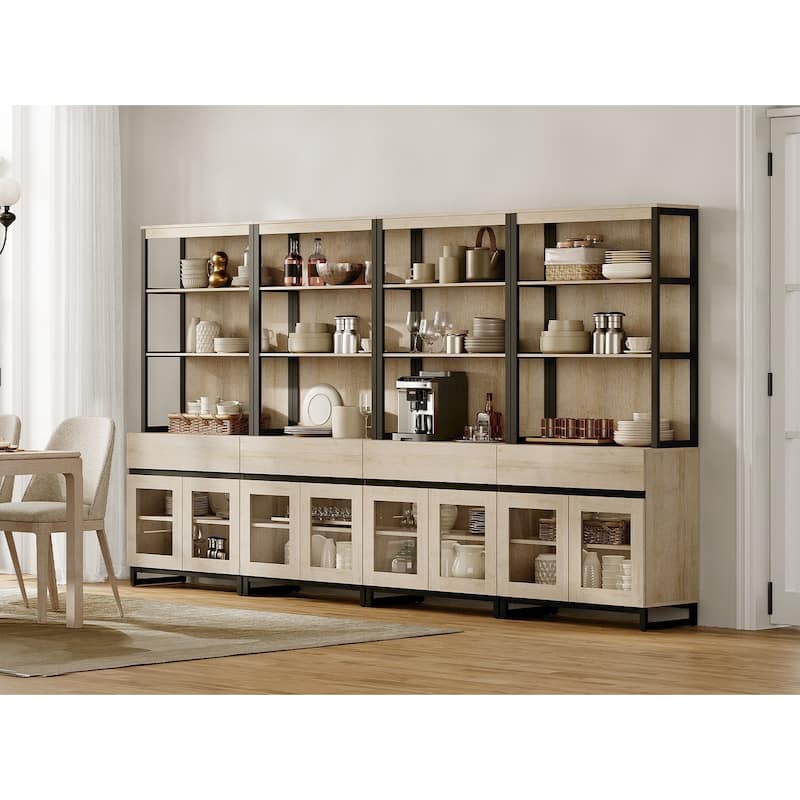 4 PCS Modern 72" Tall Buffet Cabinet with 4 Drawers and Open Shelves, Storage Cabinet for Dining Room or Kitchen