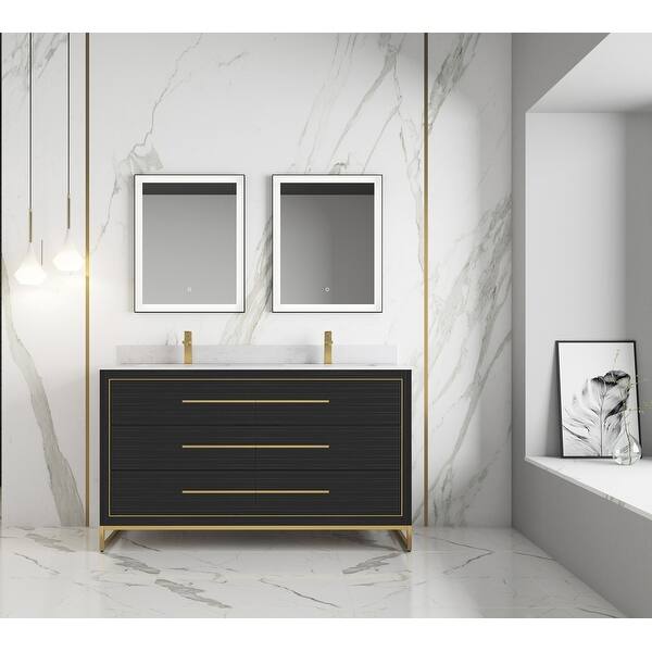 slide 1 of 4, None Barsalona 60" Double sink Vanity Dawn grey Finish , Golden Brass Hardware Grey - Textured - Double Vanities