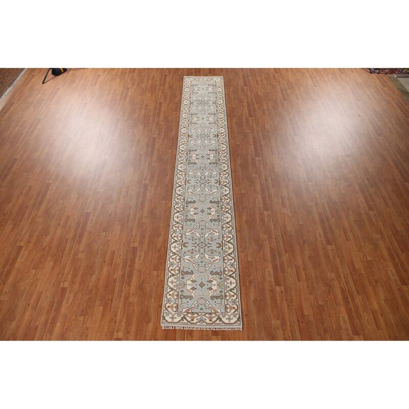 Floral Oushak Oriental Runner Rug Handmade Wool Carpet - 2'7"x 15'8"
