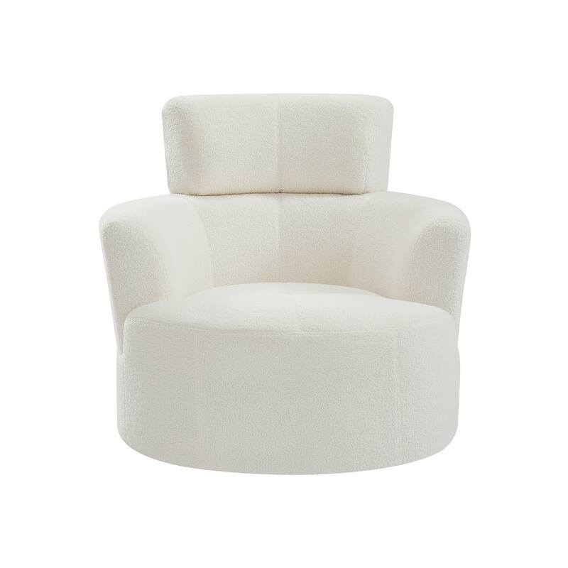 360° Swivel Chair, Upholstered Barrel Chair with Adjustable Headrest Modern Swivel Round Sofa Chair for Living Room