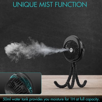 Handheld Battery Operated USB Misting Fan with Flexible Tripod Clip