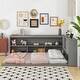 preview thumbnail 3 of 5, Full Pine Wood Floor Bed Frame w/L-Shaped Bookcases,Sliding Doors,Grey