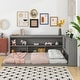 preview thumbnail 3 of 7, Grey Full Size Wood Floor Bed with L-shaped Bookcases, Sliding Doors, without Slats