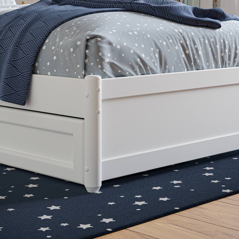 Wesley Twin Platform Bed with Panel Footboard & Twin Trundle in White