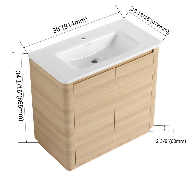 Bathroom Vanity With Sink In 36/40/48/52/60/64/84/92 Inch, Freestanding Bathroom Vanity With Doors and Adjustable Shelf