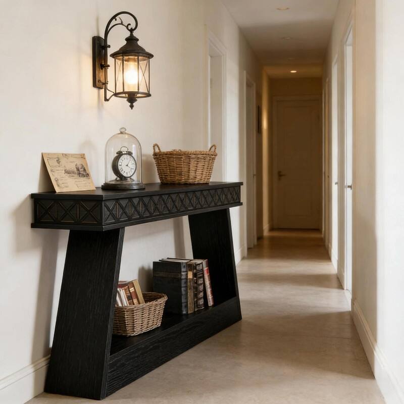 70.87" Rustic Farmhouse Sofa Table with Two Tiers and Open Shelves