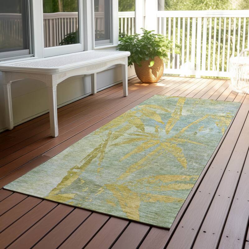 Machine Washable Indoor/ Outdoor Modern Floral Chantille Rug - Sage - 2'3" x 7'6"