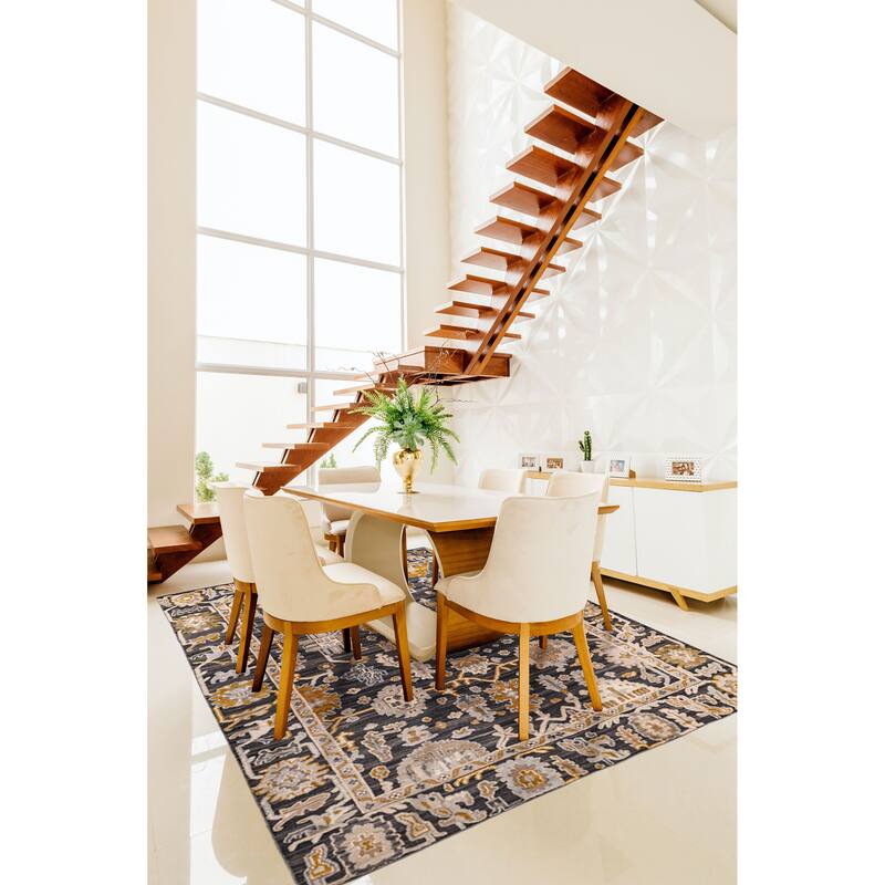 ECARPETGALLERY Hand-knotted Finest Oushak Dark Grey Wool Rug - 7'10 x 10'3