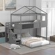 preview thumbnail 7 of 9, Twin Over Full House Bunk Bed with Storage Staircase Shelves & Blackboard for Kids Teens, Space Saving Furniture, Grey