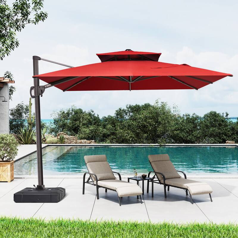 11 x 9 ft Outdoor Rectangular Patio Offset Cantilever Umbrella with 360-degree Rotation and 6 Shade Angles