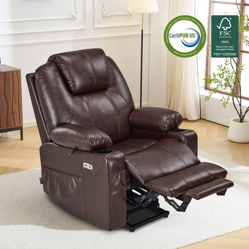 MCombo Electric Power Lift Recliner Chair Sofa with Massage and Heat, 3 Positions, USB Ports, Faux Leather 7040 - Dark Brown
