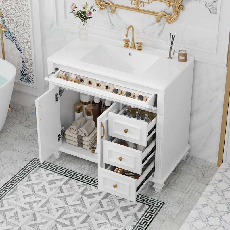 36"Freestanding Bathroom Vanity with Ceramic Sink