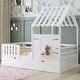 preview thumbnail 1 of 16, Twin Size House Bed w/ 2 Storage Drawers & Guardrails, Playhouse Bed w/ Roof and Window, Wooden Bed for Girls & Boys, White White