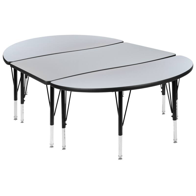 3 Piece 76" Oval Wave Flexible Grey Kids Adjustable Activity Table Set