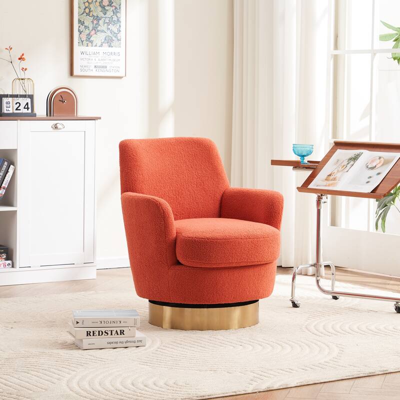 Swivel Accent Chairs Armchair for Living Room, Reading Chairs , Round Barrel Chairs with Gold Stainless Steel Base - Orange