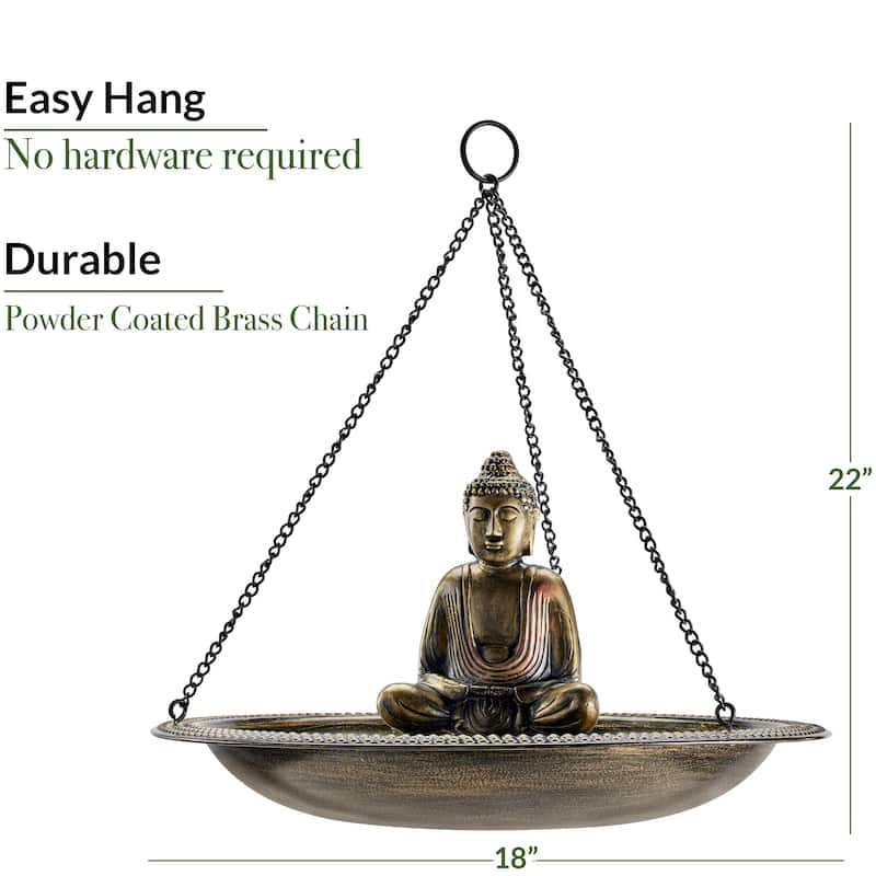 18" Hanging Copper Bird Bath with Buddha