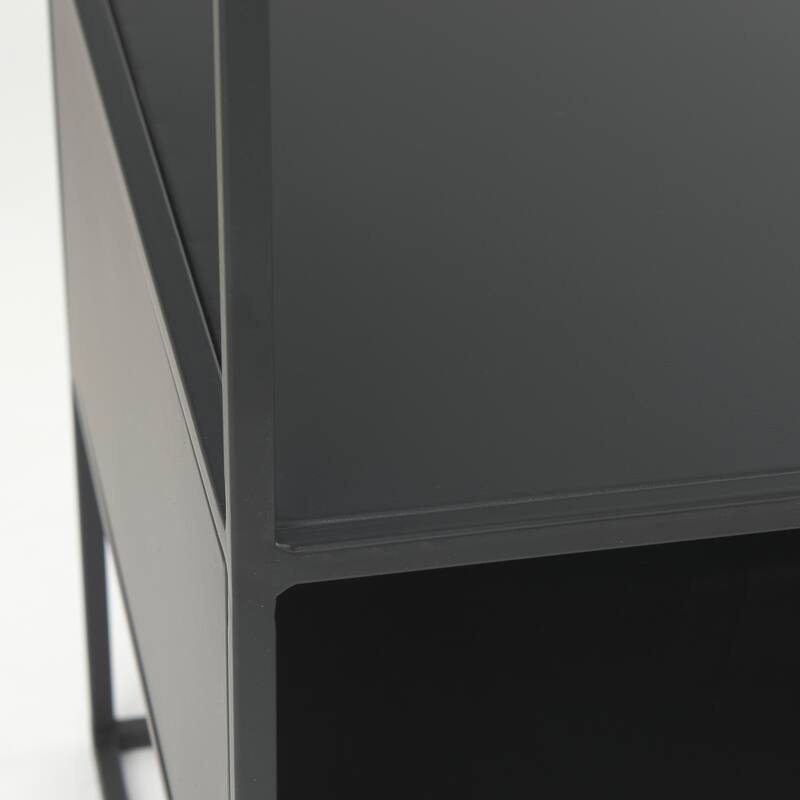 Samson Matte Black Iron w/ Glass Top Side Table - 15.7"L x 15.7"W x 21.3"H