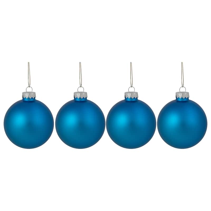 Matte Finish Glass Christmas Ball Ornaments 3.25" (80Mm) Blue 8Ct