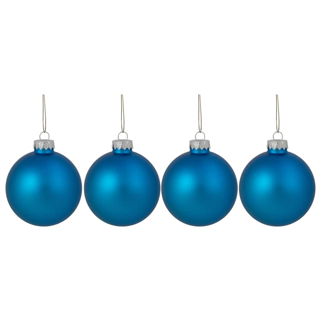 Matte Finish Glass Christmas Ball Ornaments 3.25" (80Mm) Blue 8Ct