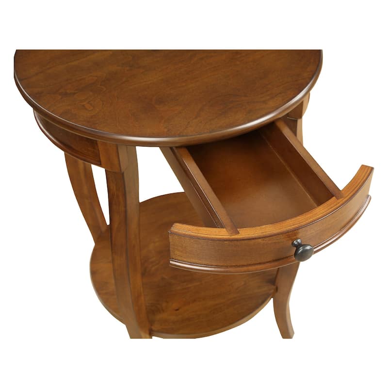 Round Top Accent Table with 1 Drawer and Open Storage, - Walnut