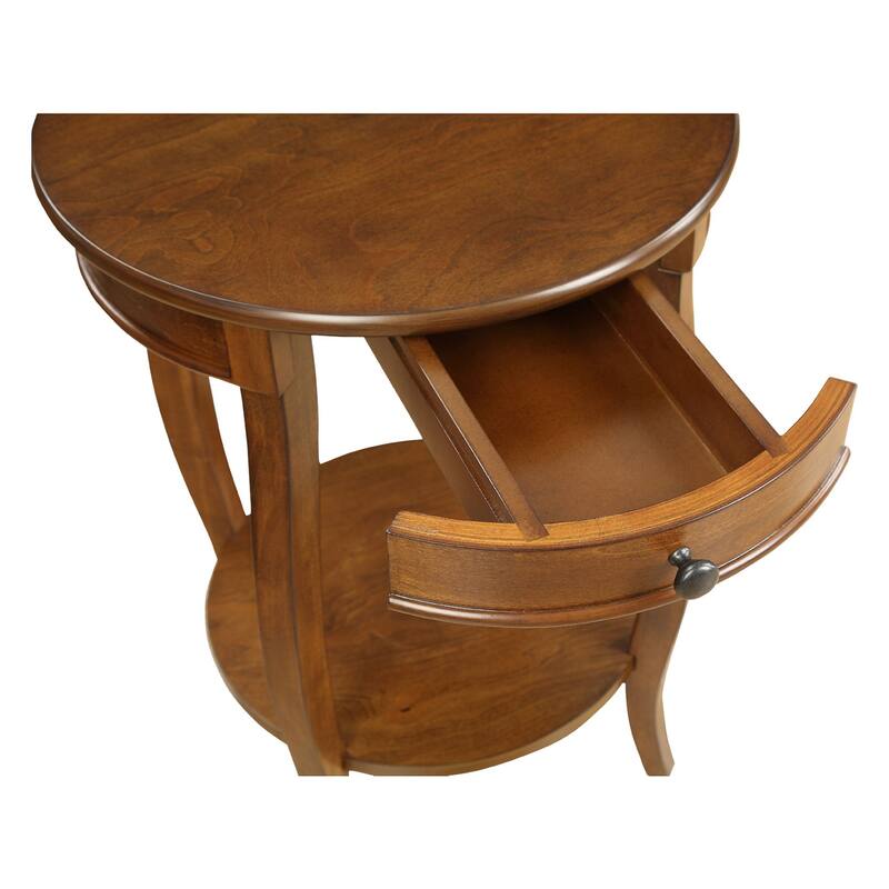 Round Top Accent Table with 1 Drawer and Open Storage - Walnut