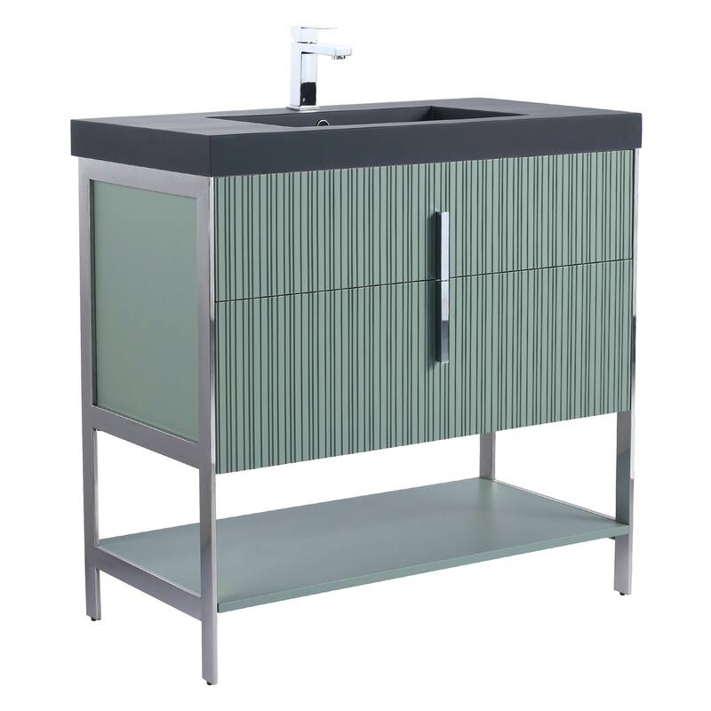 Fine Fixtures Serenity Modern Bathroom Vanity with Black Gel Acrylic Top - Mint Green - Chrome Hardware - 36 inch