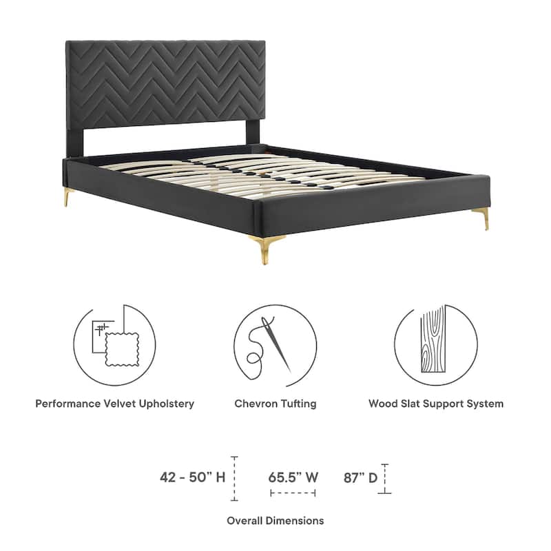 Leah Chevron Tufted Performance Velvet Twin Platform Bed