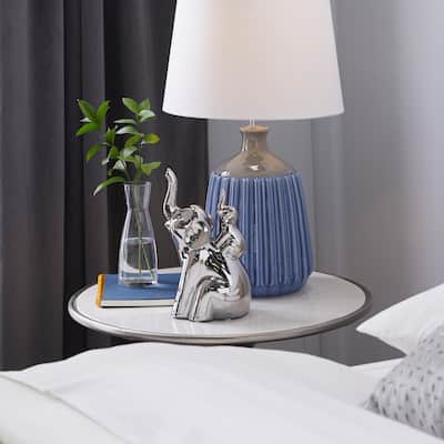 The Novogratz Silver Porcelain Ceramic Elephant Decorative Sculpture - 5 x 7 x 11