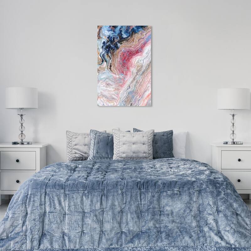 Wynwood Studio Abstract Doll Memories - Watercolor Geode Pink and Dark Blue Glam Wall Art Canvas Print - 36 x 24